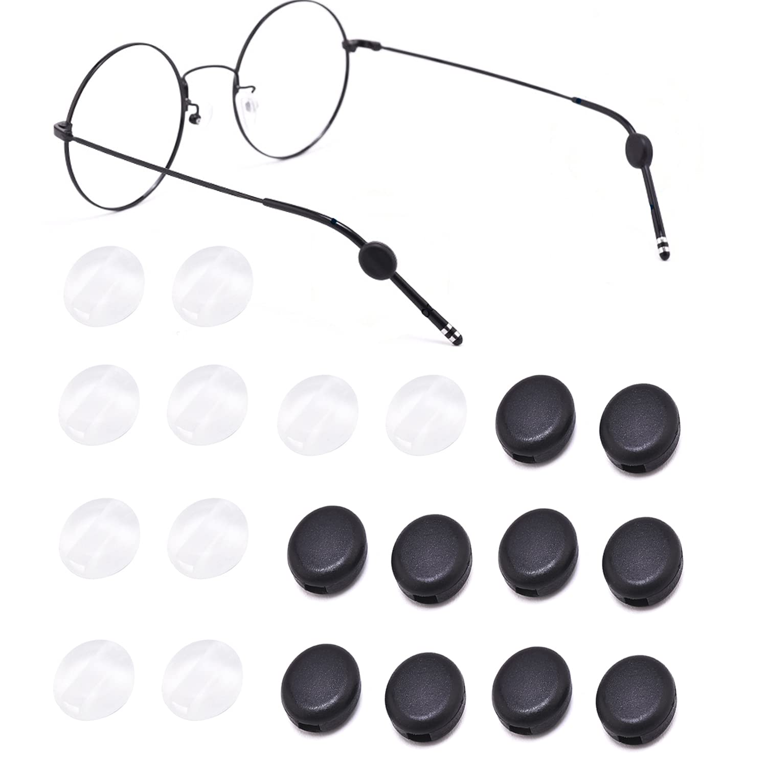 MAYCREATE® Silicone Eyeglasses Temple Grips Retainer, Mini Round Eyewear Glasses Retainers, Anti-Slip Frame Grips for Spectacle, Sunglasses, 10 Pairs, Black/Clear MAYCREATE® Silicone Eyeglasses Temple Grips Retainer, Mini Round Eyewear Glasses Retainers, Anti-Slip Frame Grips for Spectacle, Sunglasses, 10 Pairs, Black/Clear